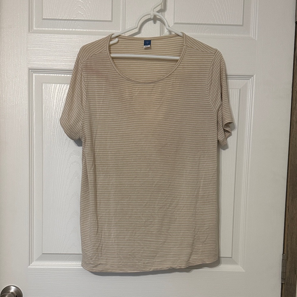 Old Navy Light Tan Striped Short Sleeve Tee